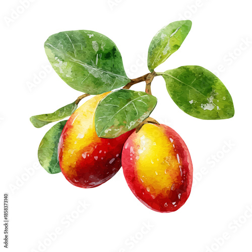 Stylized watercolor Miracle Fruit vector, modern artistic illustration with high-quality details on a pure white background.