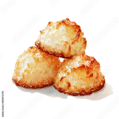 Stylized watercolor Coconut Macaroons vector, modern artistic illustration with high-quality details on a pure white background.