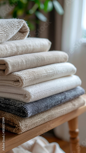 Close-up of high-quality, unbranded fabrics like cashmere and silk in neutral tones