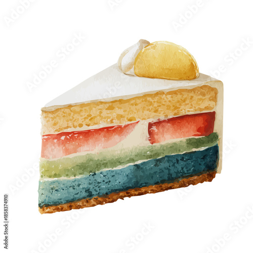 Cake watercolor vector illustration, high-quality artwork isolated on a pure white background.
