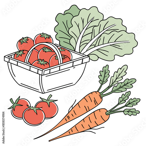 Fresh Farm Produce Still Life Minimal Vector Whi () SVG Cut File for Cricut