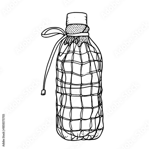 Eco-Chic Bottle Bag: Crafty Solution Sustainable Drinking | Clean, isolated vector art for creative projects.