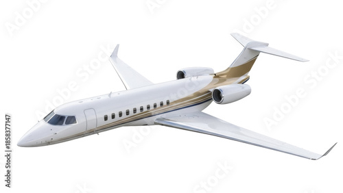 Isolated aircraft, private jet, luxurious airplane with golden stripe, jet on the airfield