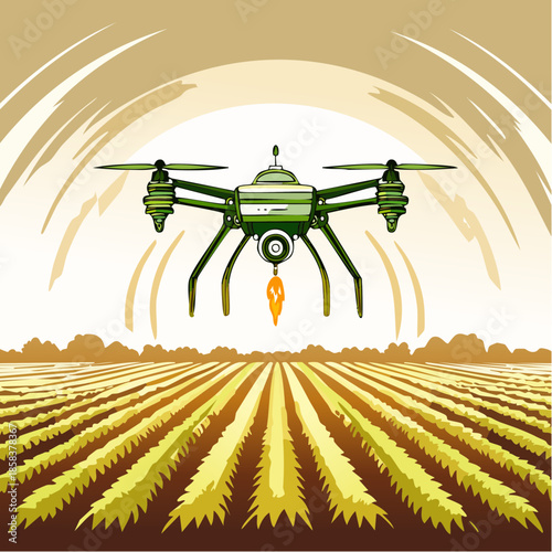 Futuristic agricultural drone with camera for smart farming technology.
