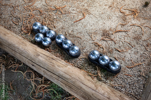 Playing balls in the countryside in summer