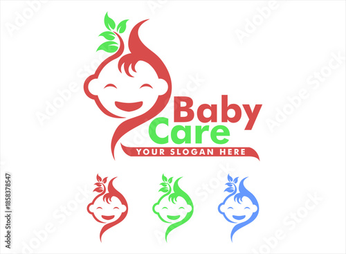 Baby care vector logo design sleeping cute baby smile vector illustration