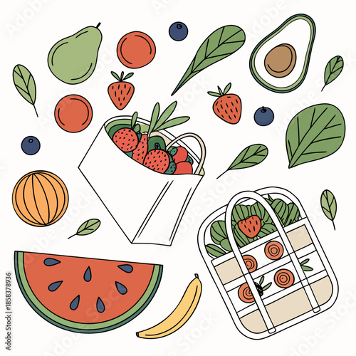 Clean Food Flat Lay Composition  Flat Vector  Isol (4) Vector Illustration