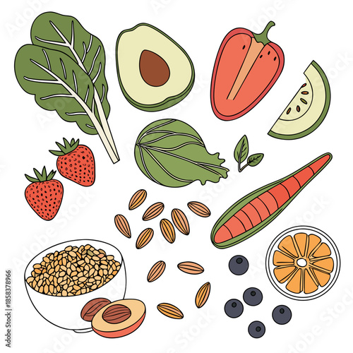 Clean Food Flat Lay Composition  Flat Vector  Isol (6) Vector Illustration
