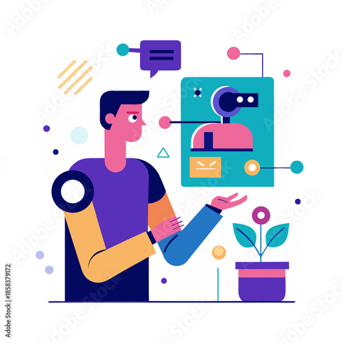 A man interacting with a futuristic interface on an isolated on transparent background