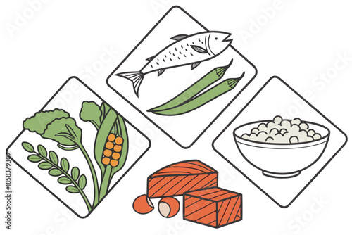 Clean Frozen Meal Ingredients  Minimal Vector  Iso (6) Vector Illustration