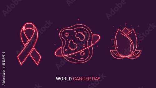 Cancer awareness symbols and earth illustration on World Cancer Day