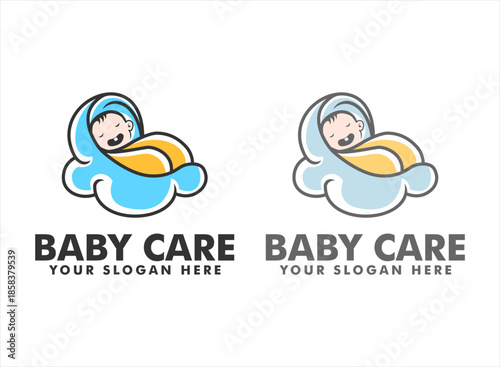 Baby care vector logo design sleeping cute baby smile vector illustration