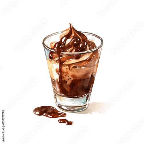 Chocolate Mousse watercolor artwork, high-quality professional vector illustration isolated on a white background.