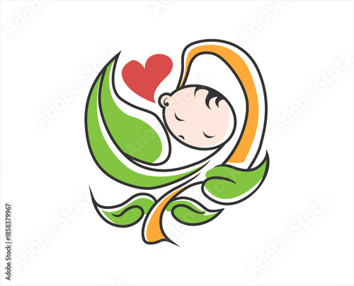 Baby care vector logo design sleeping cute baby smile vector illustration