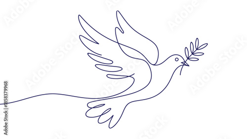 minimalist dove line art holding olive branch symbolizing peace freedom hope unity and harmony continuous one line illustration for peace movement spiritual and humanitarian concepts 
