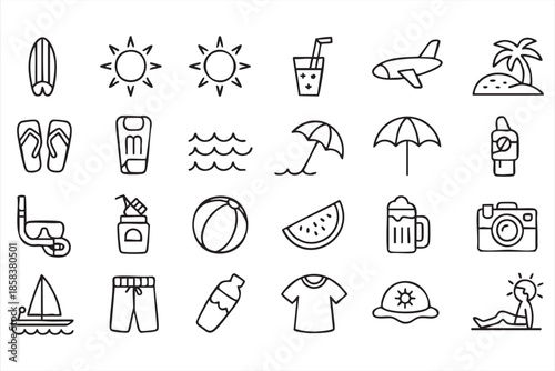 Beach and Vacation UI Icons for Travel Planning Interfaces