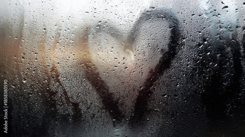 Wallpaper Mural A heart drawn on a fogged window covered with water droplets, creating a romantic, misty texture and blurred gray background. Torontodigital.ca