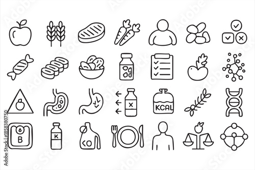 Nutrition and Health UI Icons for Diet Planning and Wellness Apps