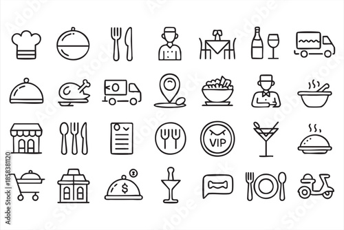 Food Service UI Icons for Dining, Takeaway, and Delivery Interfaces