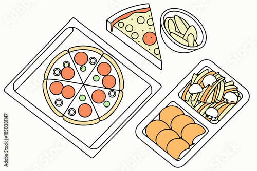 Frozen Food Flat Lay Concept  Clean Vector  White  (8) Vector Illustration