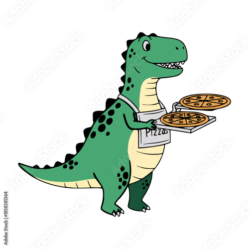 Dinosaur delivering pizzas