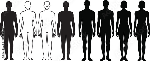 Various human body outlines and silhouettes depicting male and female forms