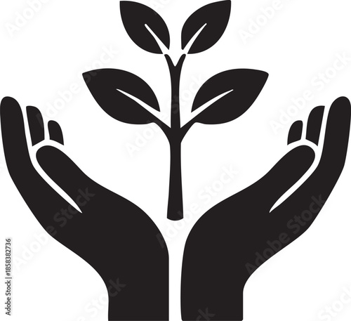 Cupped Hands Holding Sapling Tree Vector Illustration