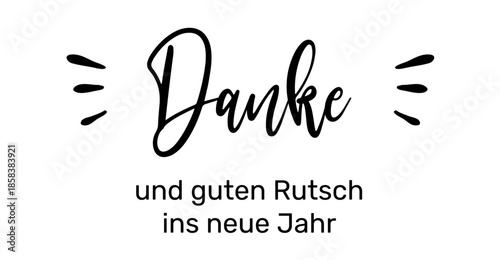 Danke und guten Rutsch ins neue Jahr - deutscher Kartentext für Karte, schwarz, Text Wolke Vektor Illustration