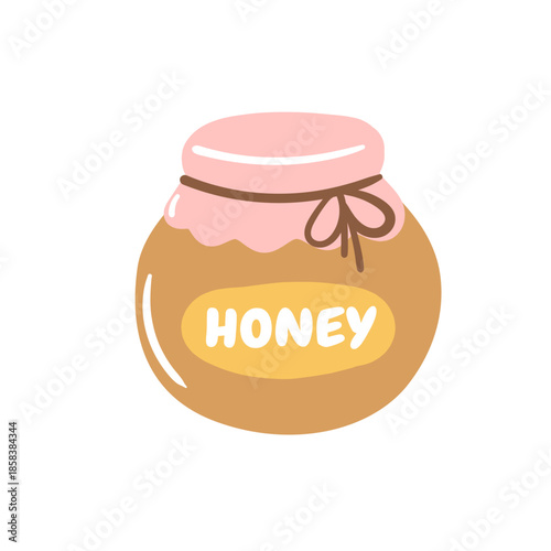 Cute jar of honey with a smiling face. Warm illustration for food packaging, labels, farmers market branding and sweet handmade products.