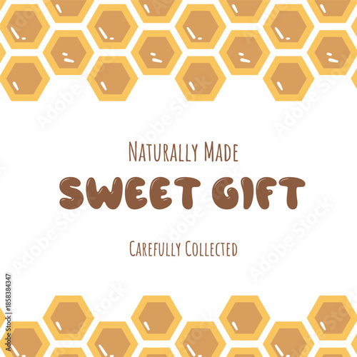 Honeycomb frame with Sweet Gift lettering. Perfect for honey packaging, gift labels, rustic branding, postcards and natural product designs.