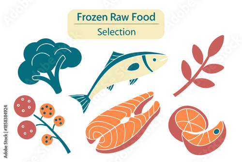 Frozen Raw Food Selection  Flat Vector  White Back (8) Vector Illustration