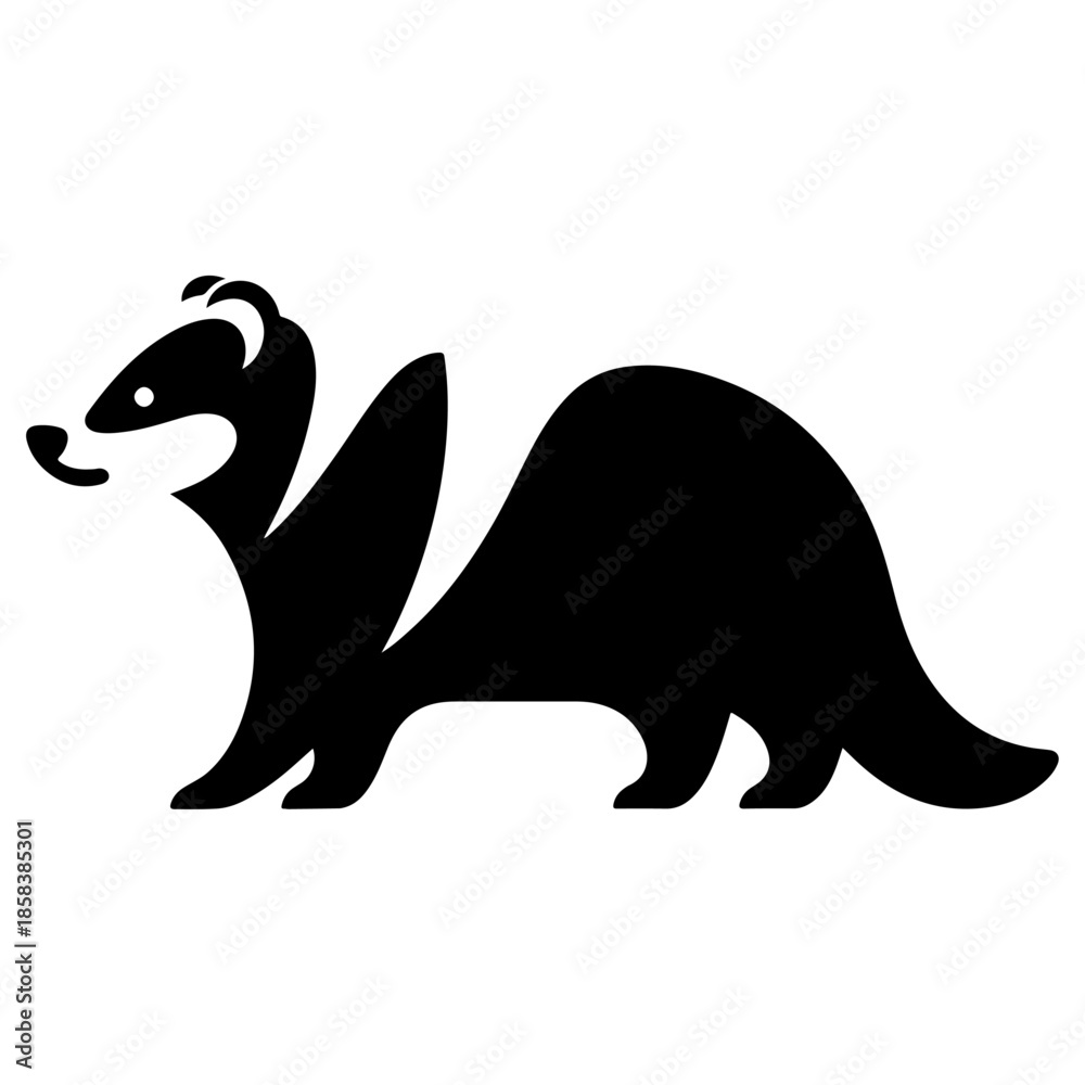 Fototapeta premium Asian Palm Civet Silhouette Black and White Vector