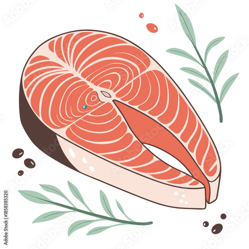Fresh Salmon Slice Illustration  Vector  White Bac (11) Vector Illustration