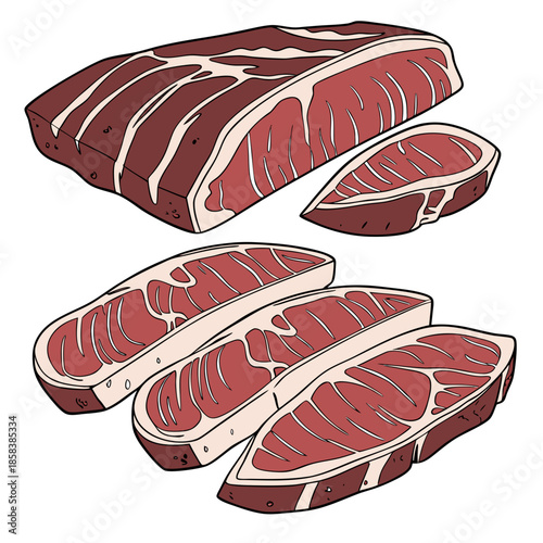 Raw Meat Cuts Neatly Arranged  Flat Vector  Isolat (11) Vector Illustration