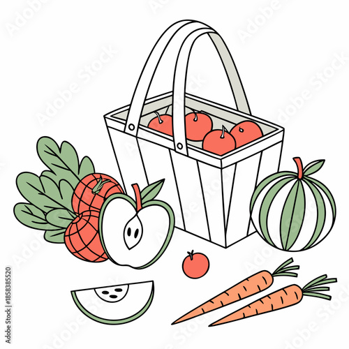 Fresh Farm Produce Still Life  Minimal Vector  Whi (8) Vector Illustration