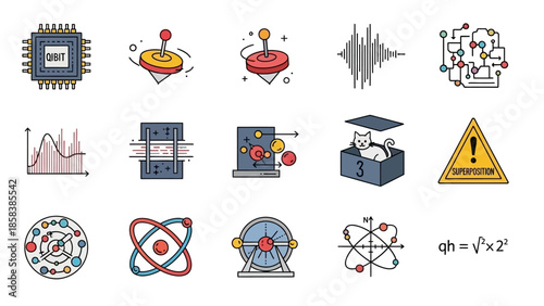 Collection of science and technology icons and symbols.