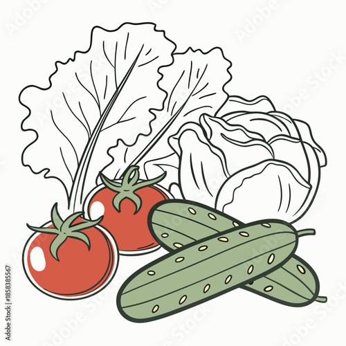 Fresh Farm Produce Still Life  Minimal Vector  Whi (11) Vector Illustration