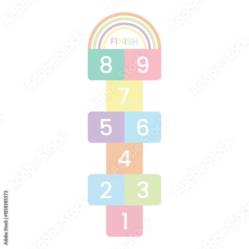 Hopscotch colorful illustration. Child game for fun and rest. Outdoor summer game. Vector. Simple desing.
