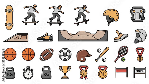 Collection of Sports Equipment and Icons for Active Lifestyle.