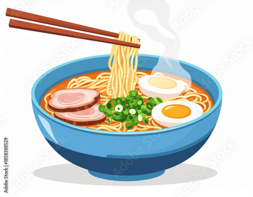 Japanese Ramen Bowl Flat Vector Illustration Isolated on White