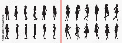 fashion women silhouettes vector, female model clipart, stylish woman svg, fashion pose illustration, modern woman graphics, black female silhouettes, runway vector art, fashion character design, woma