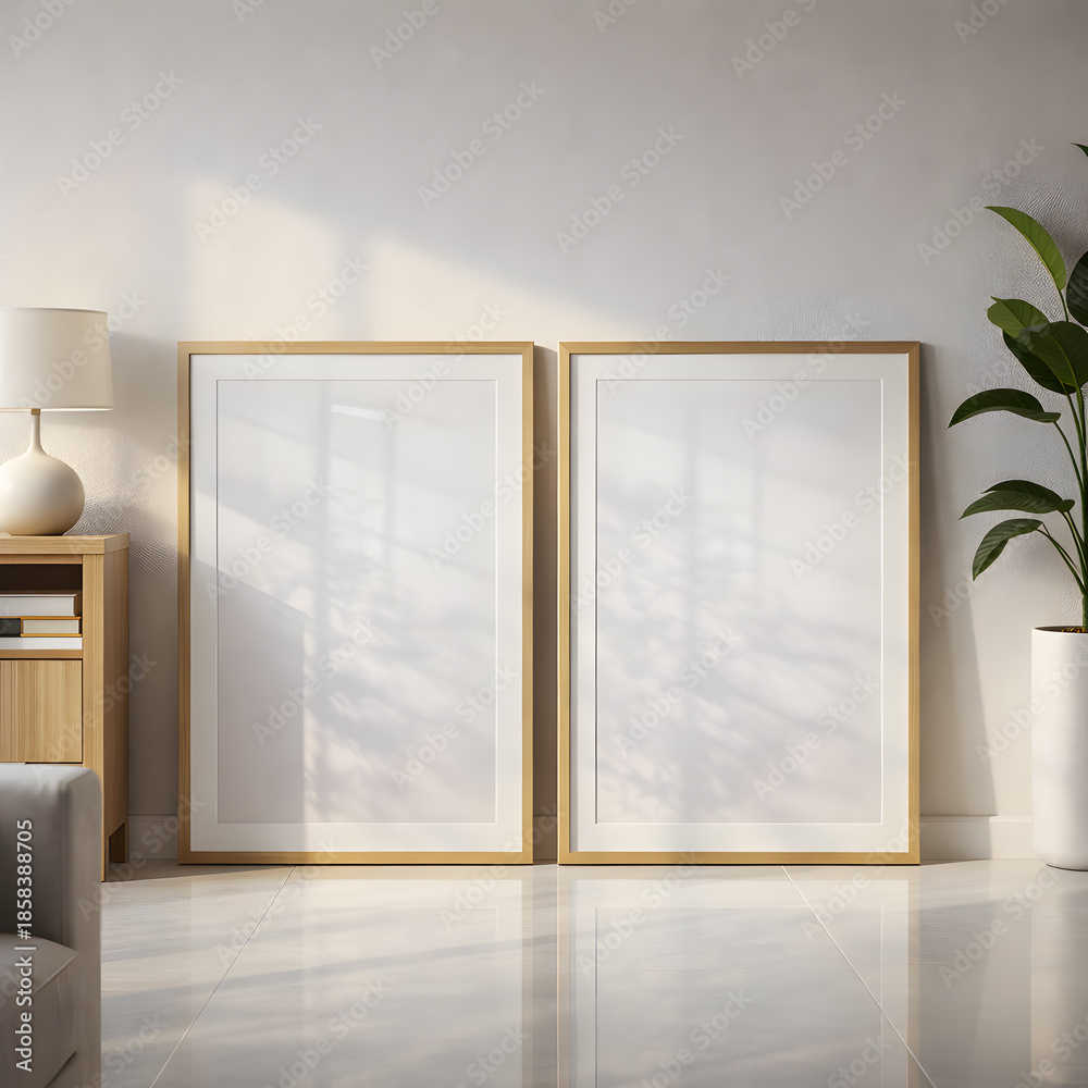 Fototapeta premium Minimal frame mockup in modern interior with blank wall art 