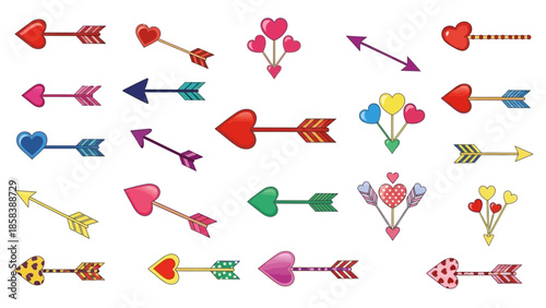 Collection of Valentines Day arrows with heart shapes.
