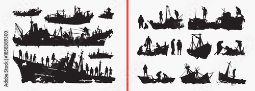 ship silhouettes vector, sea transport clipart, cargo ship svg, maritime illustration, ocean vessel graphics, black ship silhouettes, nautical vector art, harbor transport design, ship shape collectio