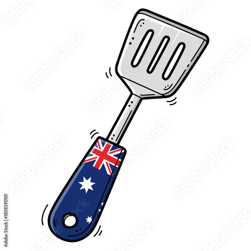 BBQ spatula with Australian flag pattern handle in colorful design  