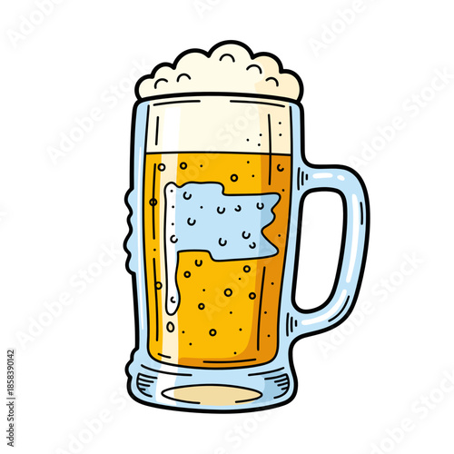 Frosty beer mug with bubbles and condensation pattern  