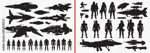 military vehicle silhouettes vector, army soldier clipart, war equipment svg, combat transport illustration, defense force graphics, black military silhouettes, armed forces vector art, tactical vehic