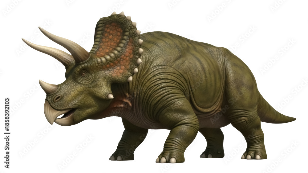 Fototapeta premium Isolated Triceratops realistic dinosaur model showing prehistoric herbivore creature