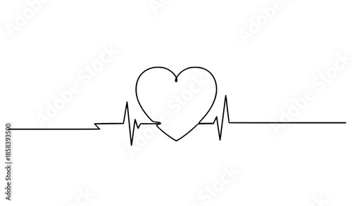 Hand drawn one line heart pulse cardiogram minimalist vector