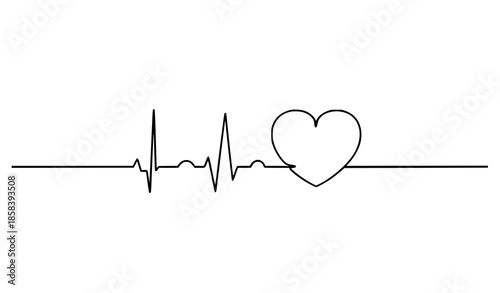 Minimal continuous line heartbeat cardiogram heart vector concept